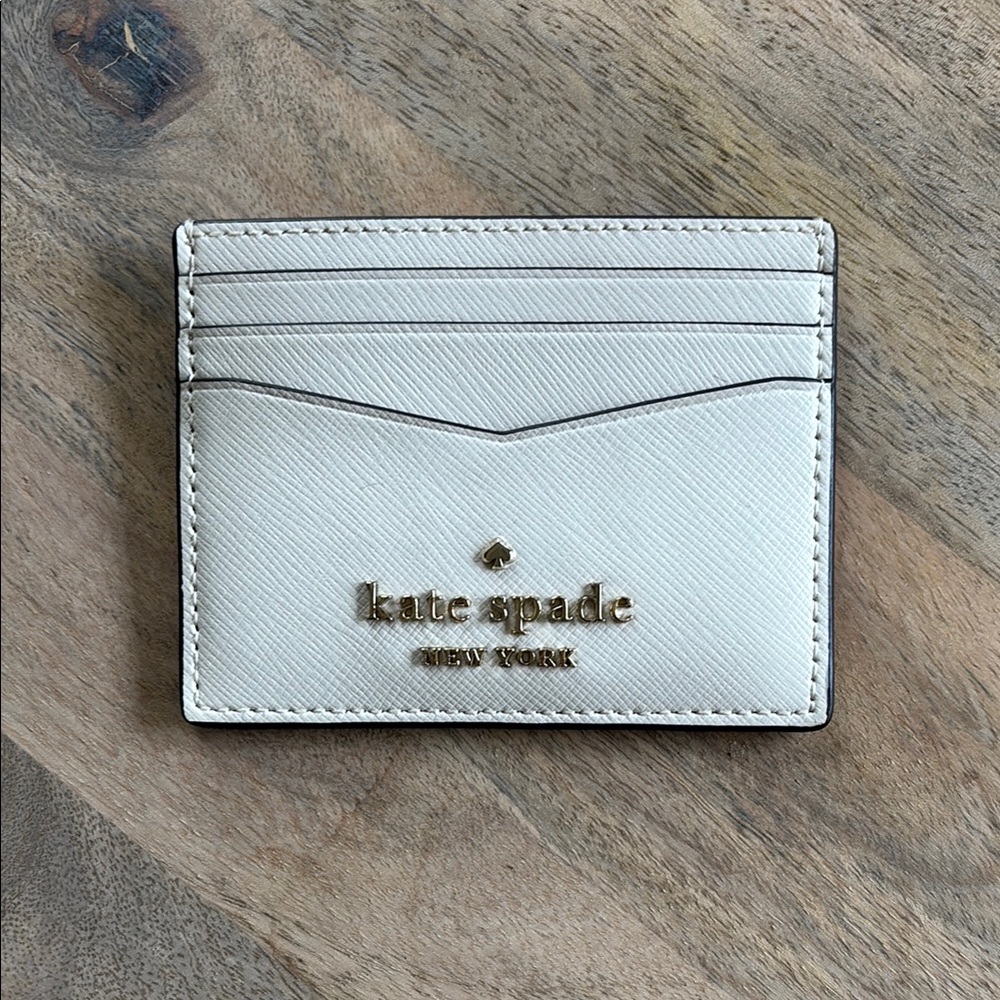 Kate Spade Ecru Card Holder with Gold Logo